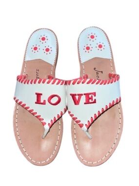 ISO! Jack Rogers White and Red 'LOVE' Leather Thong Sandals size 9